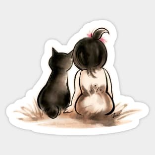 Cat and girl Sticker